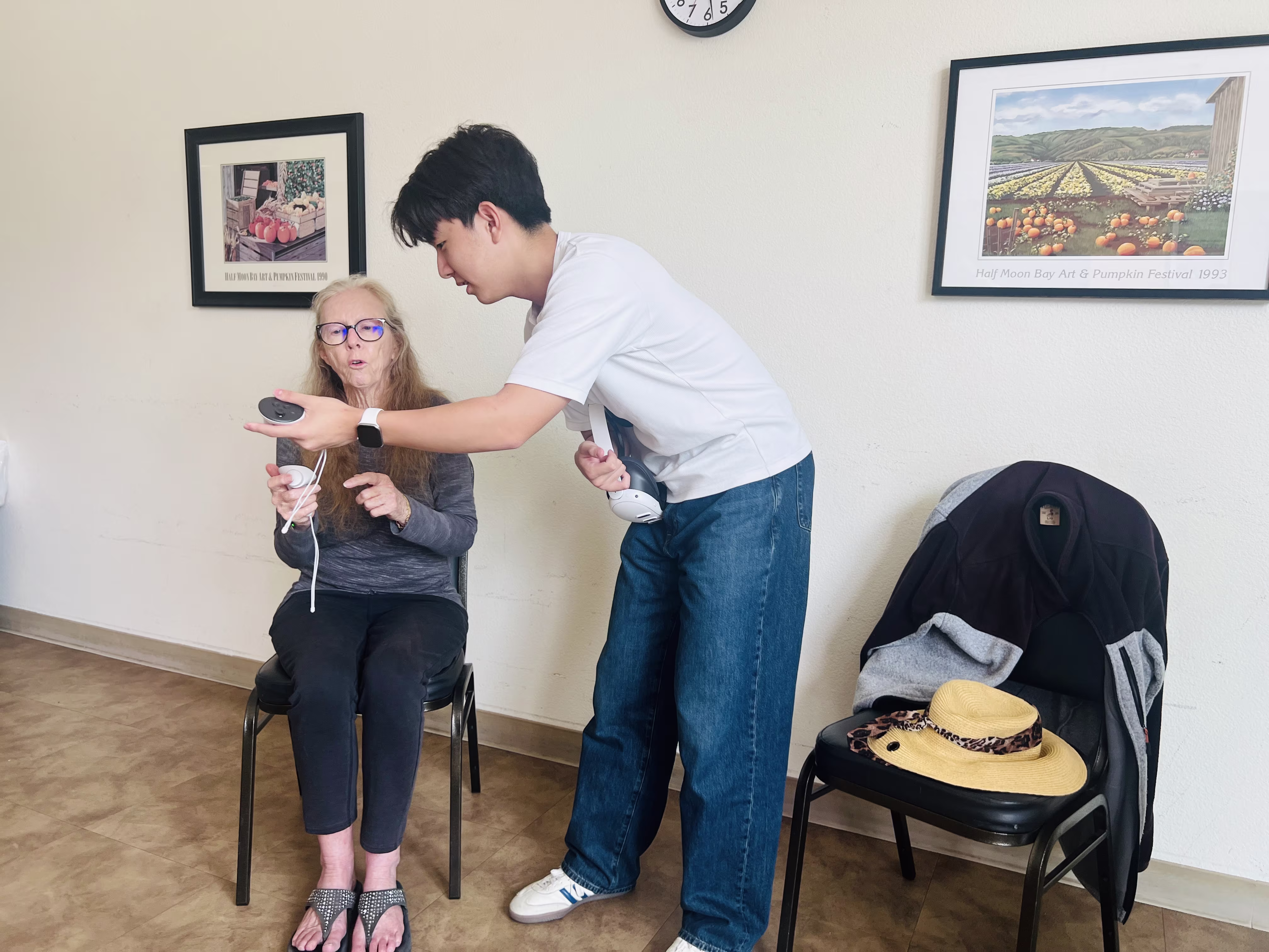 A resident using ImmersifyVR at Coastside Seniors